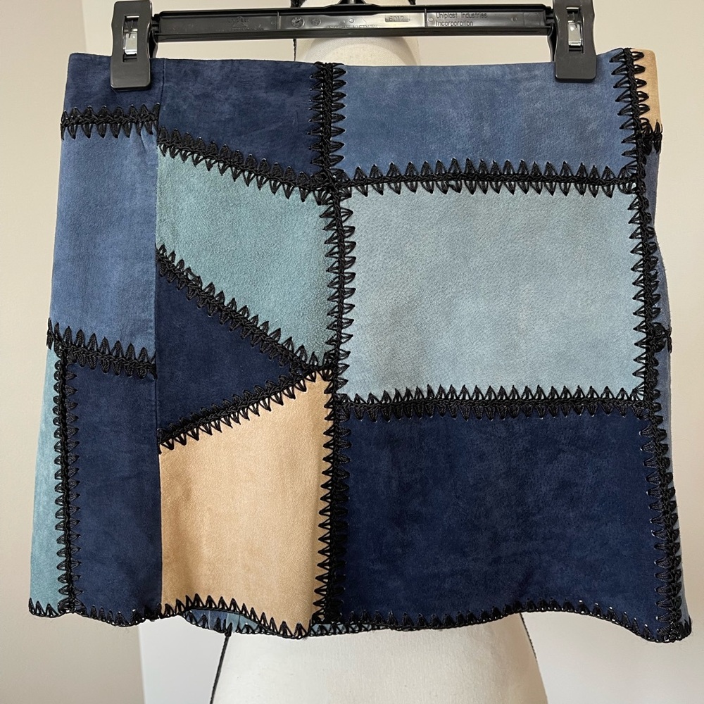 Zara Size Small Patchwork Suede Leather Mini Skir… - image 2